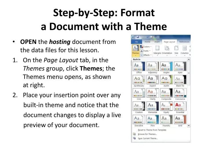step by step format a document with a theme