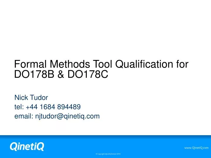 formal methods tool qualification for do178b do178c
