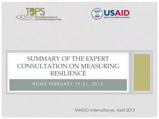 Summary of the Expert Consultation on Measuring Resilience