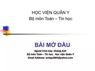 BÀI MỞ ĐẦU