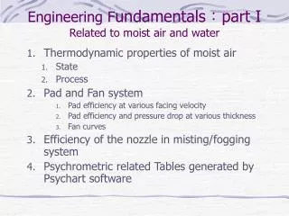 Engineering F undamentals?part I Related to moist air and water