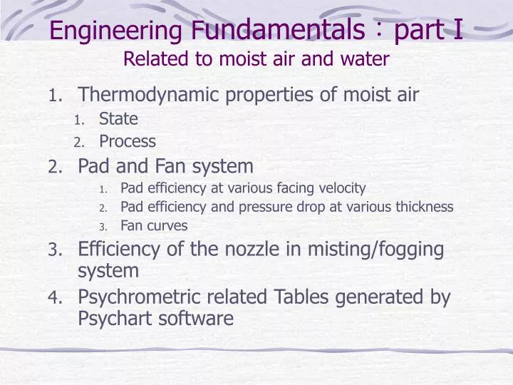 engineering f undamentals part i related to moist air and water