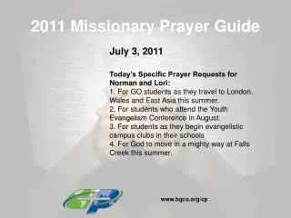 2011 Missionary Prayer Guide
