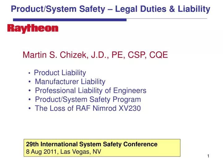 product system safety legal duties liability