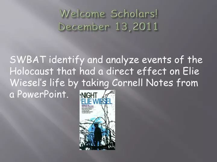 welcome scholars december 13 2011