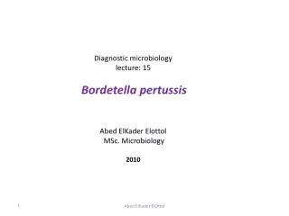 Diagnostic microbiology lecture: 15 Bordetella pertussis Abed ElKader Elottol MSc. Microbiology