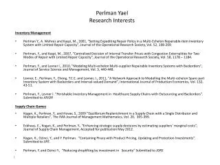 Perlman Yael Research Interests