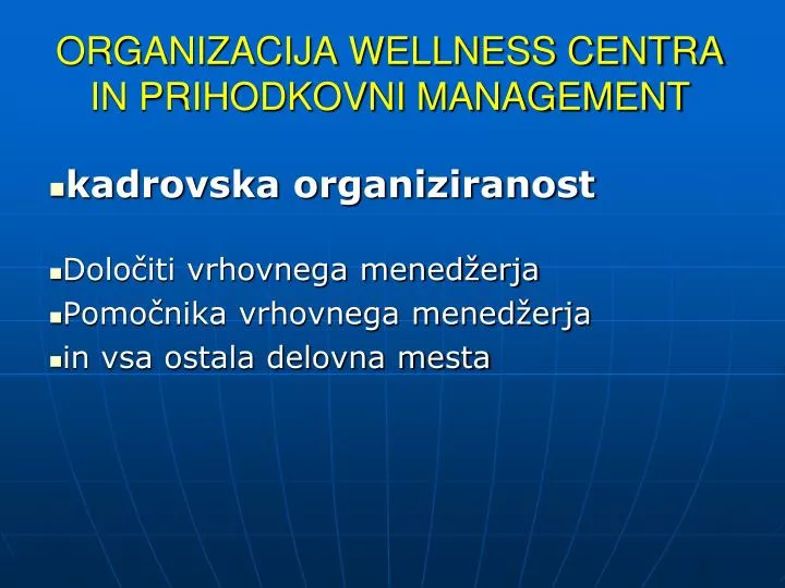 organizacija wellness centra in prihodkovni management