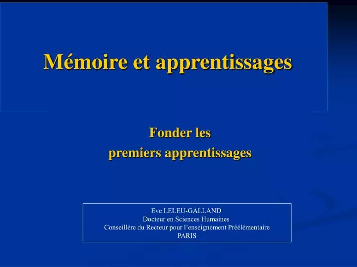 m moire et apprentissages