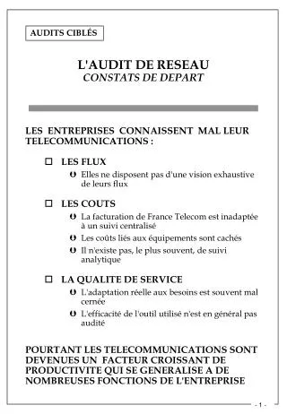 l audit de reseau constats de depart