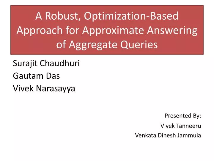a robust optimization based approach for approximate answering of aggregate queries