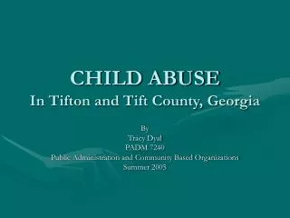 CHILD ABUSE In Tifton and Tift County, Georgia