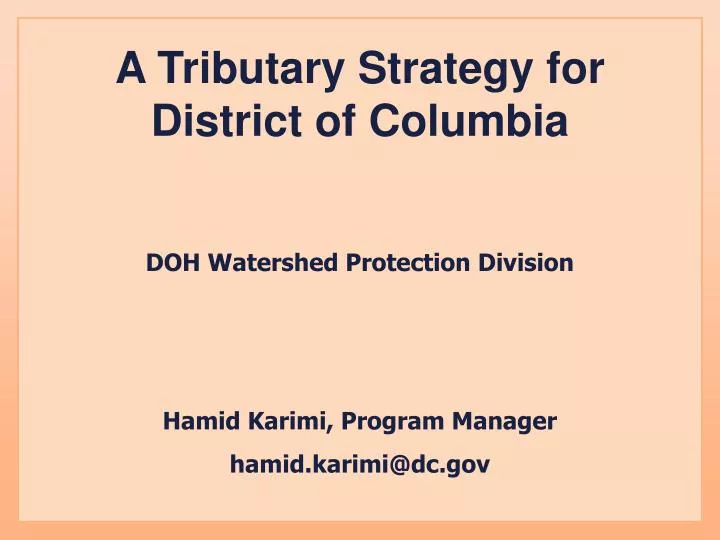 a tributary strategy for district of columbia