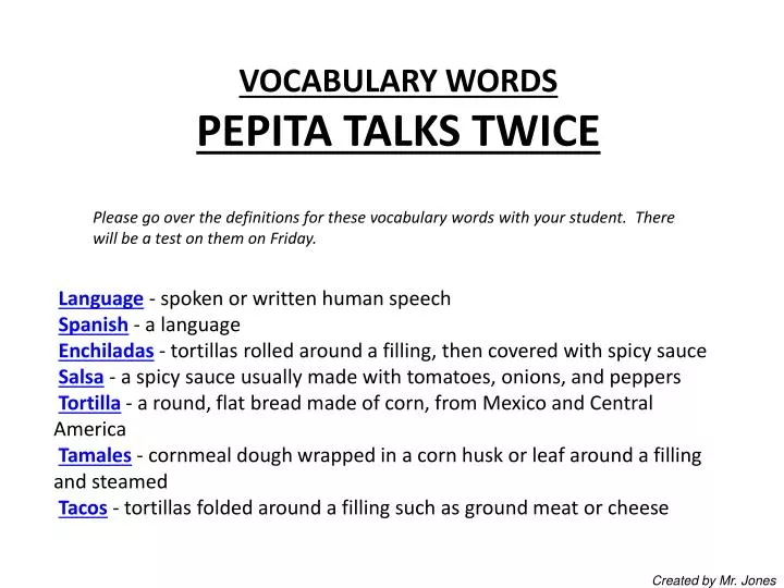 vocabulary words pepita talks twice