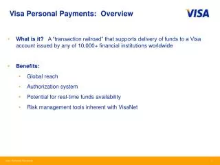 Visa Personal Payments: Overview