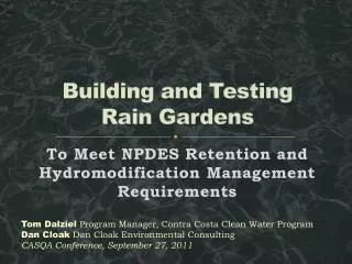 Building and Testing Rain Gardens