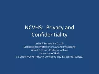 NCVHS: Privacy and Confidentiality