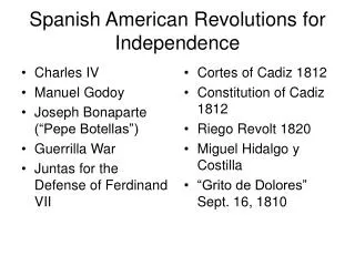 Spanish American Revolutions for Independence