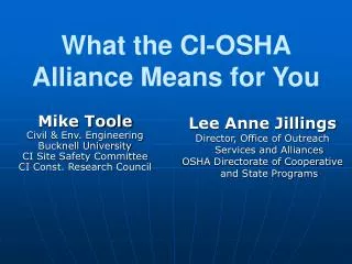 What the CI-OSHA Alliance Means for You