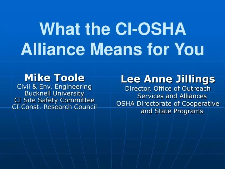 what the ci osha alliance means for you