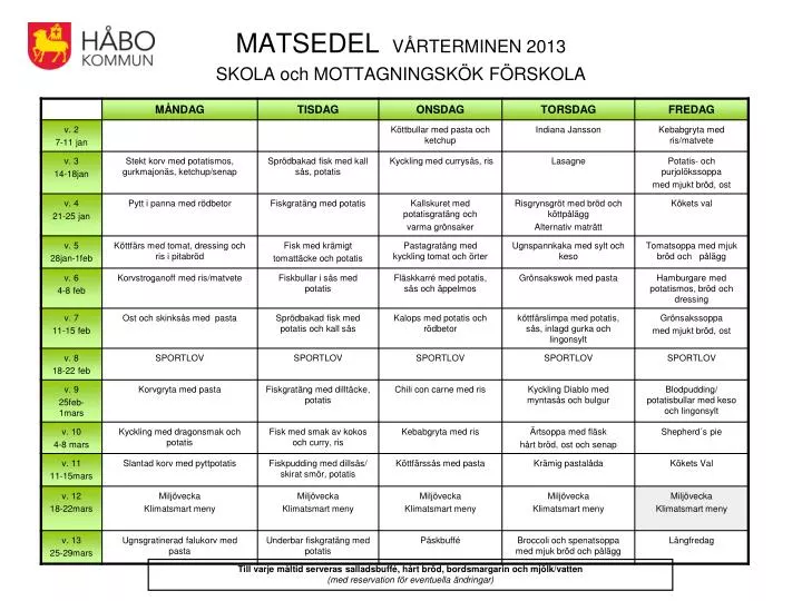 matsedel v rterminen 2013 skola och mottagningsk k f rskola