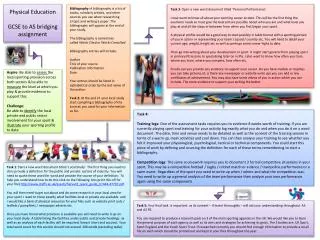 Physical Education GCSE to AS bridging assignment