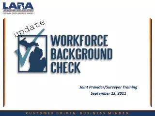 Joint Provider/Surveyor Training September 13, 2011