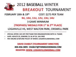 2012 BASEBALL WINTER BREAKOUT TOURNAMENT