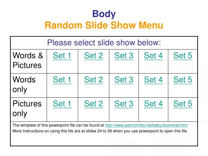body random slide show menu