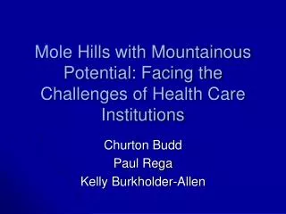 Mole Hills with Mountainous Potential: Facing the Challenges of Health Care Institutions