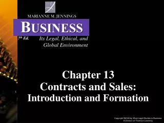 Chapter 13 Contracts and Sales: Introduction and Formation