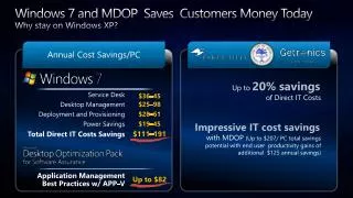 Windows 7 and MDOP Saves Customers Money Today Why stay on Windows XP?