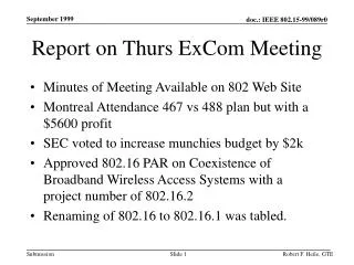 Report on Thurs ExCom Meeting