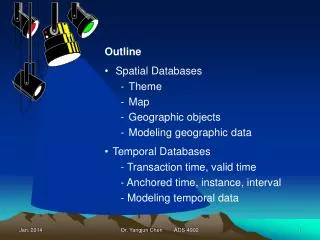 Outline Spatial Databases Theme Map Geographic objects Modeling geographic data