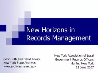 New Horizons in Records Management