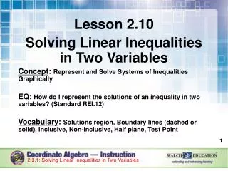 Lesson 2.10 Solving Linear Inequalities in Two Variables