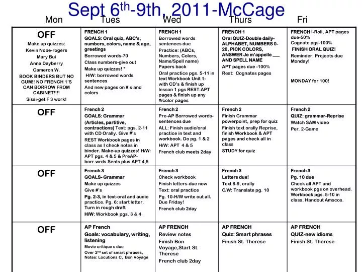 sept 6 th 9th 2011 mccage