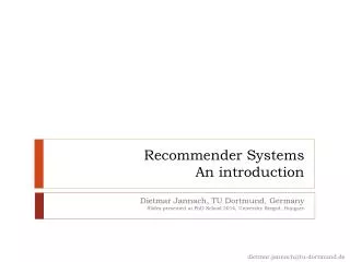 Recommender Systems An introduction