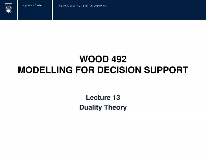 wood 492 modelling for decision support