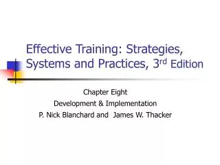 Effective Training: Strategies, Systems and Practices, 3 rd Edition