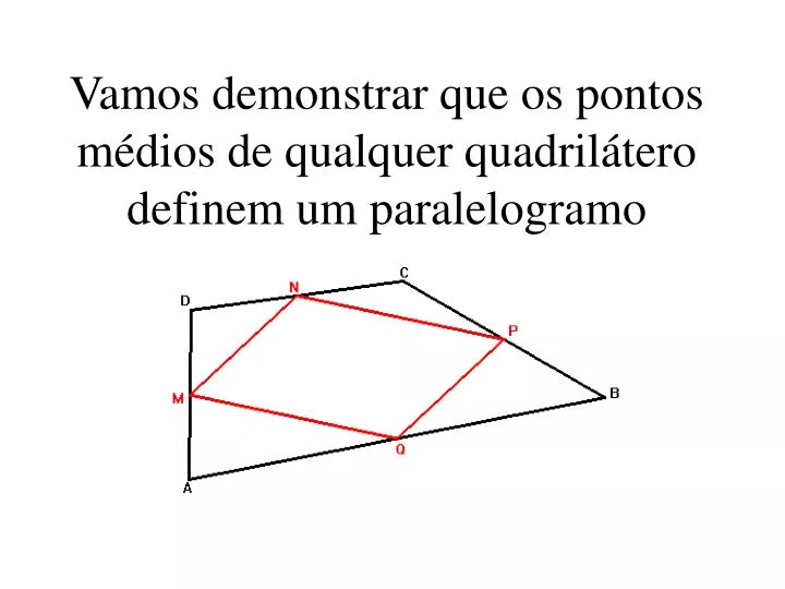 vamos demonstrar que os pontos m dios de qualquer quadril tero definem um paralelogramo