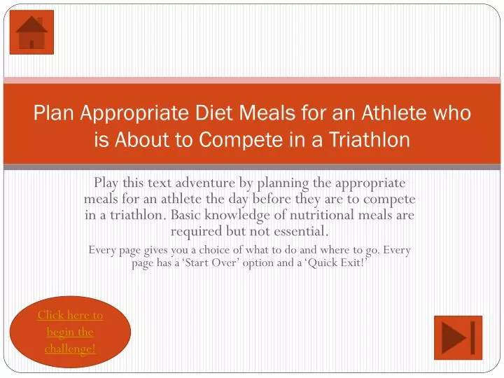 plan appropriate diet meals for an athlete who is about to compete in a triathlon