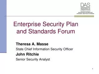 Enterprise Security Plan and Standards Forum