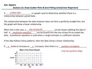 Adv. Algebra Section 2.6 : Draw Scatter Plots &amp; best-Fitting Lines(Linear Regresion )