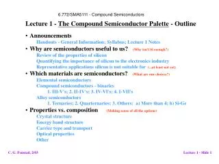 Announcements Handouts - General Information; Syllabus; Lecture 1 Notes