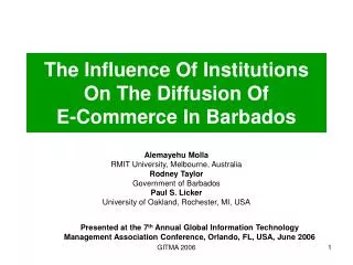 The Influence Of Institutions On The Diffusion Of E-Commerce In Barbados