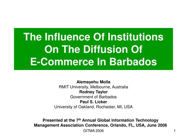 the influence of institutions on the diffusion of e commerce in barbados