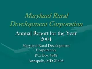Maryland Rural Development Corporation