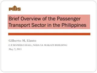 Brief Overview of the Passenger Transport Sector in the Philippines