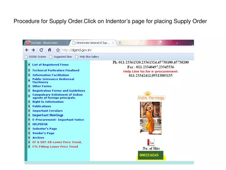 procedure for supply order click on indentor s page for placing supply order